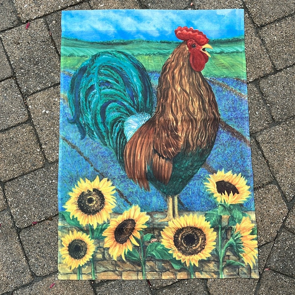 TOLAND Rooster with Sunflowers House Flag